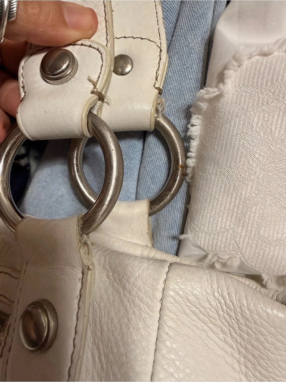 b. makowsky White Leather Shoulder Bag with Silver Hardware